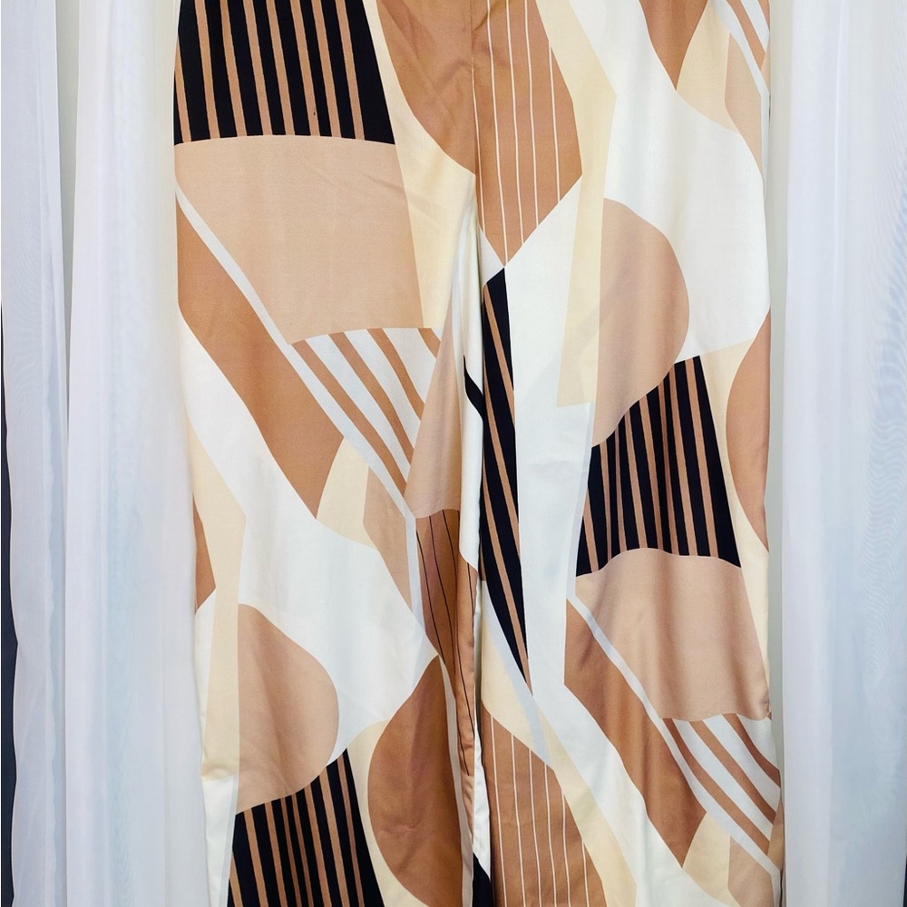 Abstract Geometric Wide-Leg Pants Neutral Earth Tone